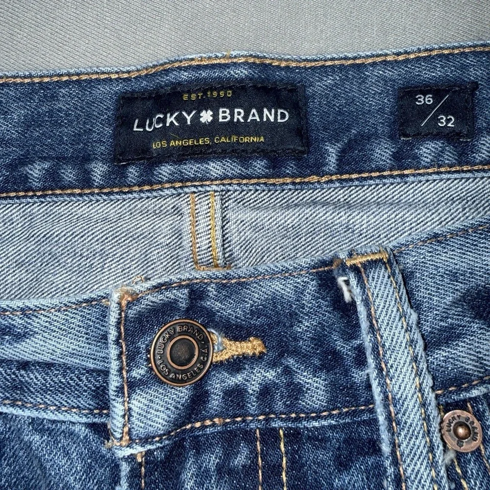 Men's Lucky Brand 121 Slim Straight Stretch Distressed Jeans Blue Size 36x32